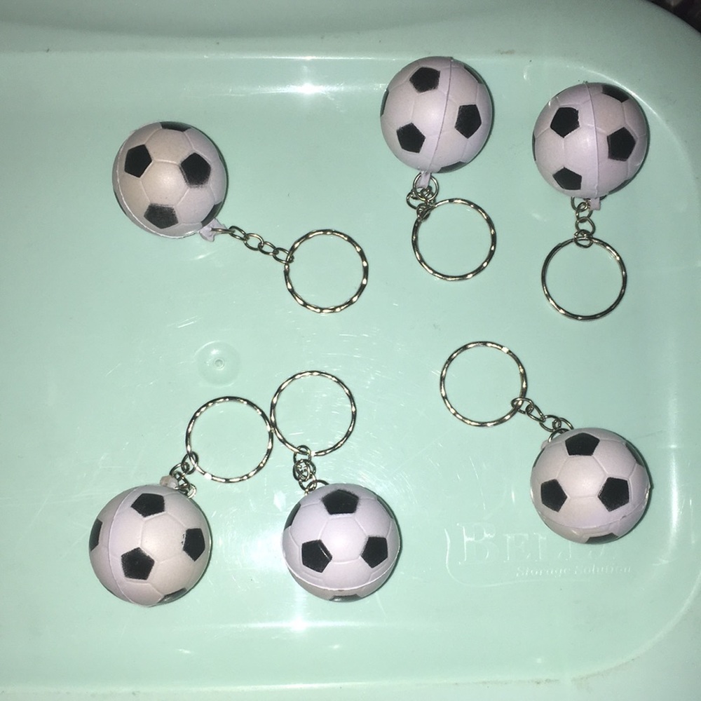Soccer ball key rings 6 zipper pulls wine glass tag gotcha game key exchange - Picture 2 of 2